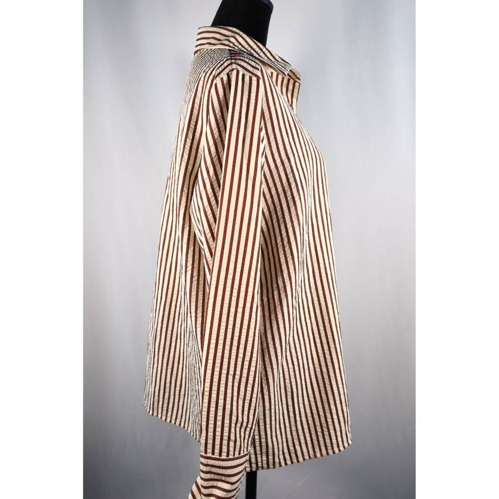 Boohoo women's Striped beach shirt chocolate Button-Up Long Sleeve Size 4 petit - Picture 5 of 16